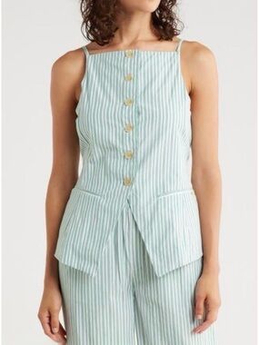 Scotch & Soda Blue & White Stripe Button Front Tie-Back Tank Top SZ L
